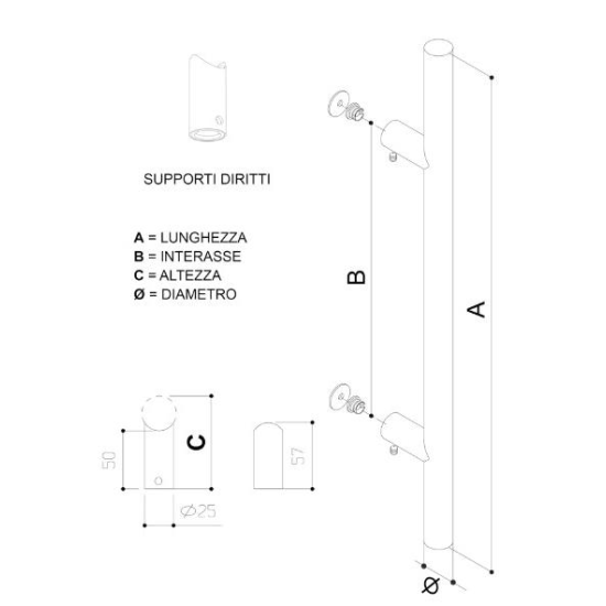 MANIGLIONE PER INGRESSI LUNGHEZZA 50 CM. FORMA TONDA ACCIAIO INOX