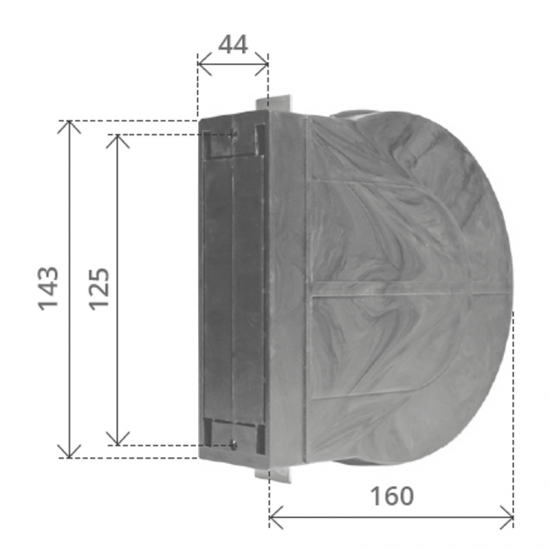 CASSETTA A MURARE IN PVC PER AVVOLGITORE MIGNON INTERASSE 125 MM. CAPACITA' 5 MT.