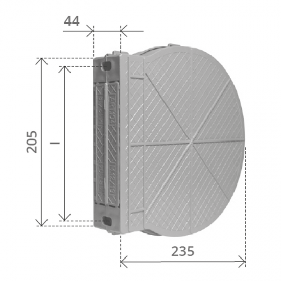 CASSETTA A MURARE IN PVC PER AVVOLGITORE STANDARD INTERASSE 185 MM. CAPACITA' 12 MT.