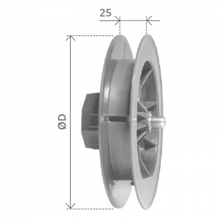 PULEGGIA IN PVC CON CALOTTA PER RULLO LISCIO DA 60 MM.