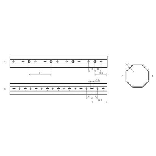 RULLO OTTAGONALE DA 60 MM. LISCIO DA 200 CM.