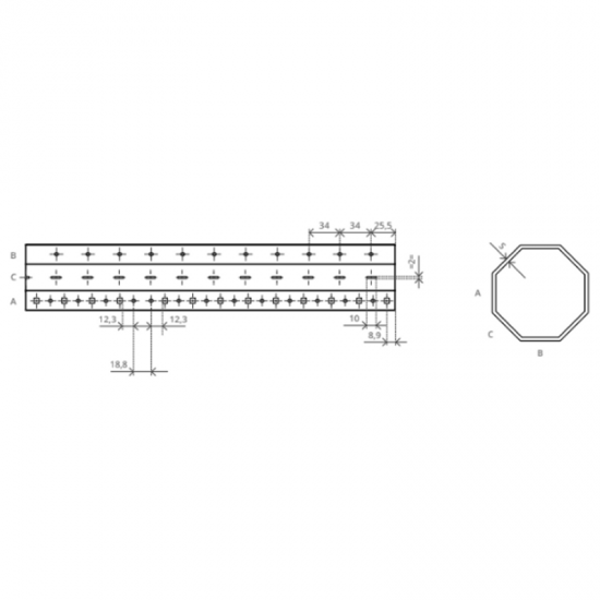 RULLO OTTAGONALE DA 70 MM. LISCIO DA 150 CM.