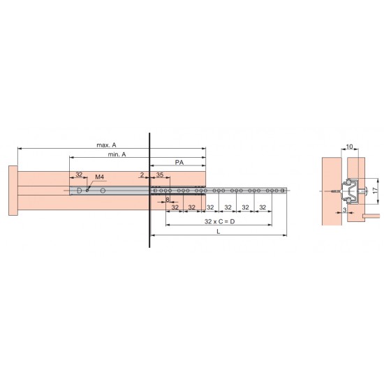 GUIDE DA 17 MM A SFERA PER CASSETTI